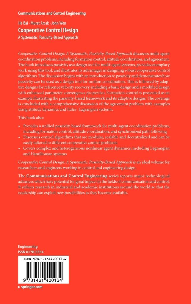 Weitere Ansicht: Cooperative Control Design | He Bai, Murat Arcak, John Wen