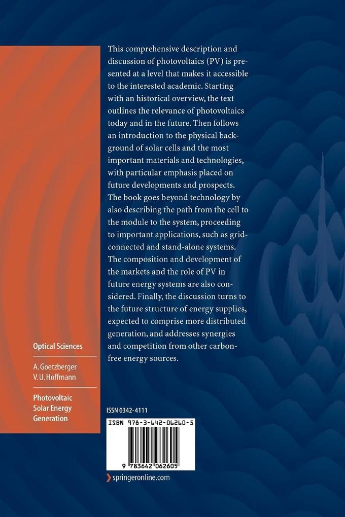 Weitere Ansicht: Photovoltaic Solar Energy Generation | Adolf Goetzberger, Volker Uwe Hoffmann