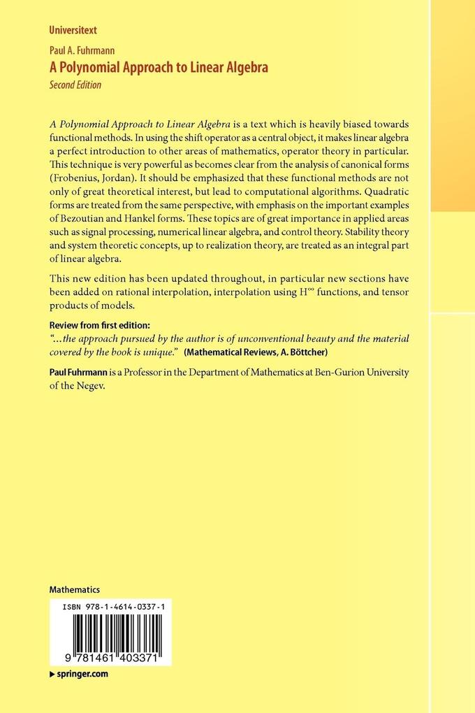Weitere Ansicht: A Polynomial Approach to Linear Algebra | Paul A. Fuhrmann