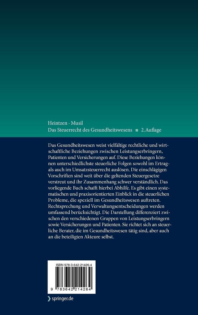 Weitere Ansicht: Das Steuerrecht des Gesundheitswesens | Markus Heintzen, Andreas Musil