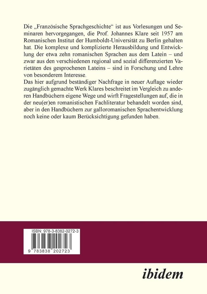 Weitere Ansicht: Französische Sprachgeschichte | Johannes Klare