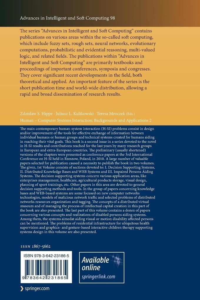 Weitere Ansicht: Human - Computer Systems Interaction: Backgrounds and Applications 2