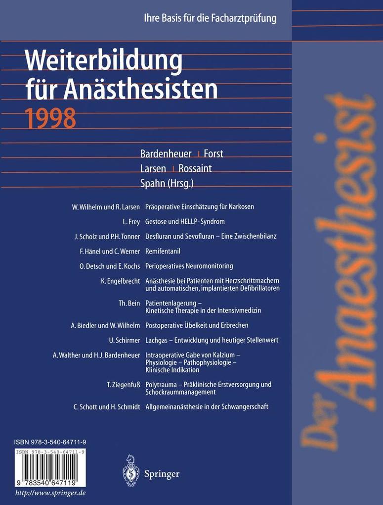 Produktbild: Der Anaesthesist Weiterbildung für Anästhesisten 1998