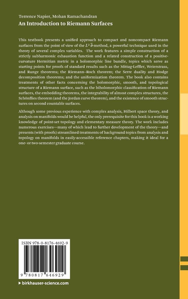 Weitere Ansicht: An Introduction to Riemann Surfaces | Terrence Napier, Mohan Ramachandran