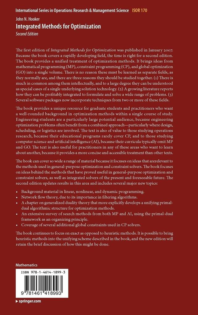 Weitere Ansicht: Integrated Methods for Optimization | John N. Hooker