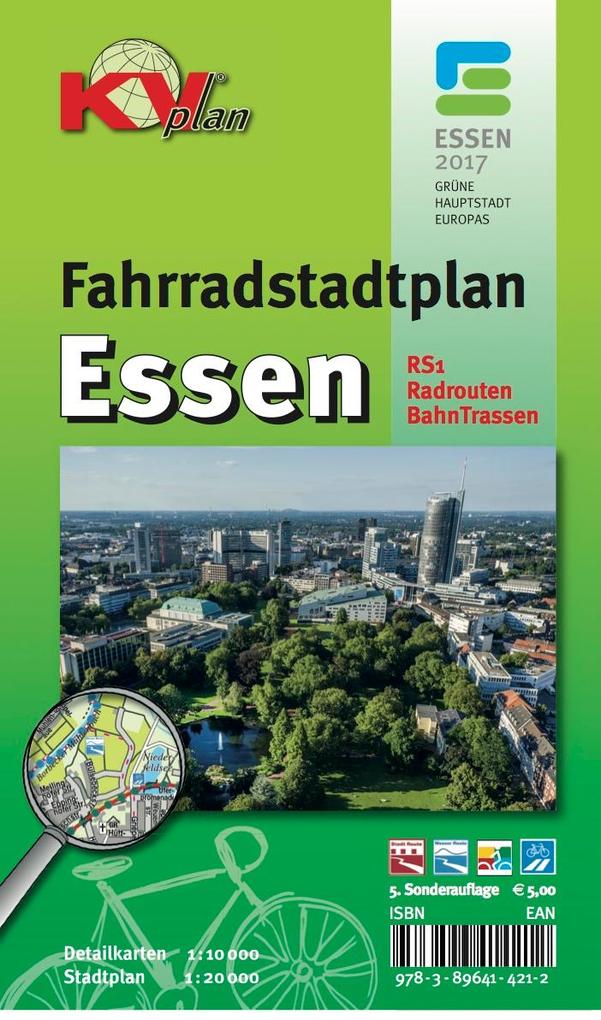 Produktbild: Essen Fahrradstadtplan, KVplan, Radkarte/Wanderkarte/Stadtplan, 1:20.000 / 1:10.000