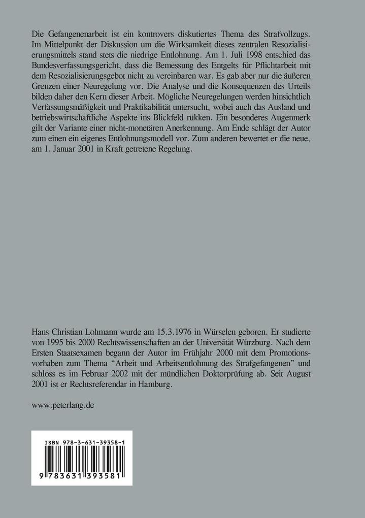 Weitere Ansicht: Arbeit und Arbeitsentlohnung des Strafgefangenen | Hans Christian Lohmann