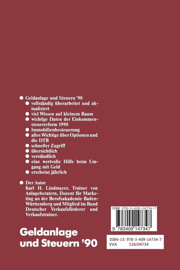 Weitere Ansicht: Geldanlage und Steuern 90 | Lindmayer Karl H.