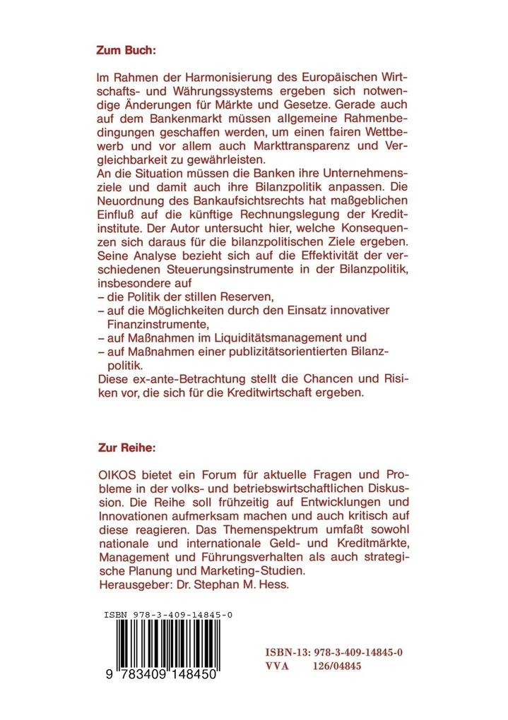 Weitere Ansicht: Bankbilanzpolitik nach der Neuordnung des Bankaufsichtsrechts | Carsten Schröder