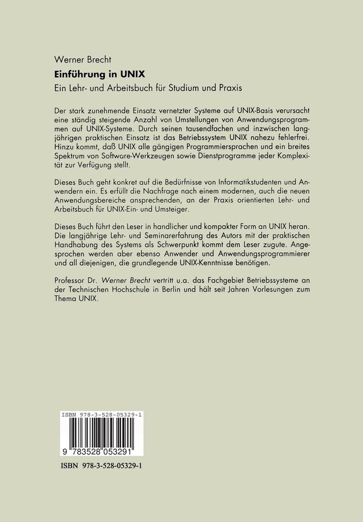 Weitere Ansicht: Einführung in UNIX | Werner Brecht