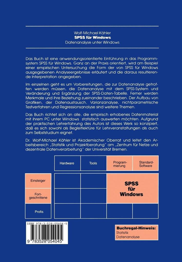 Weitere Ansicht: SPSS für Windows | Wolf-Michael Kähler