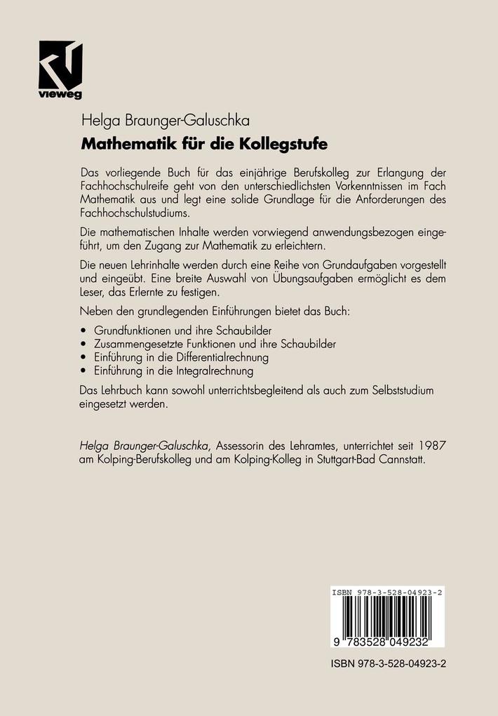 Weitere Ansicht: Mathematik für die Kollegstufe | Helga Braunger-Galuschka