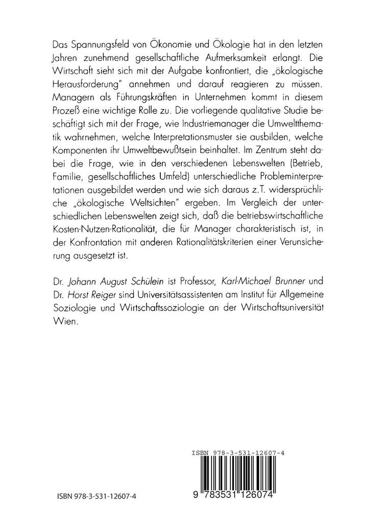 Weitere Ansicht: Manager und Ökologie | Karl-Michael Brunner, Horst Reiger