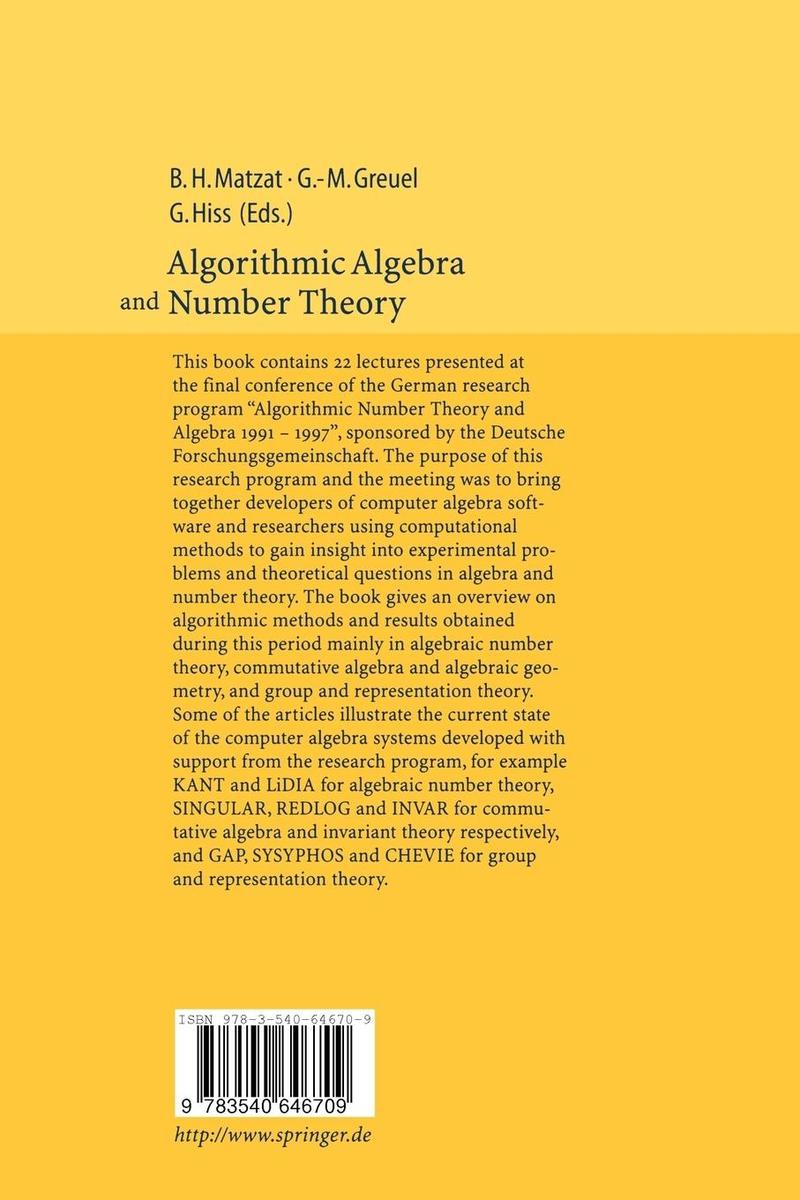 Weitere Ansicht: Algorithmic Algebra and Number Theory