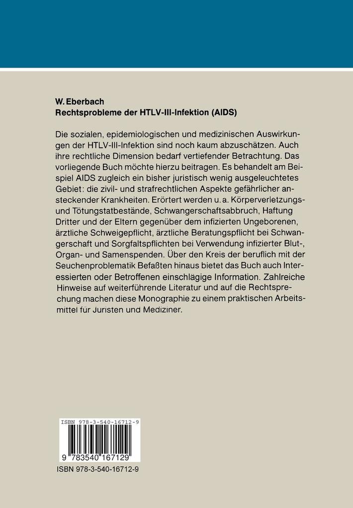 Weitere Ansicht: Rechtsprobleme der HTLV-III-Infektion (AIDS) | Wolfram Eberbach