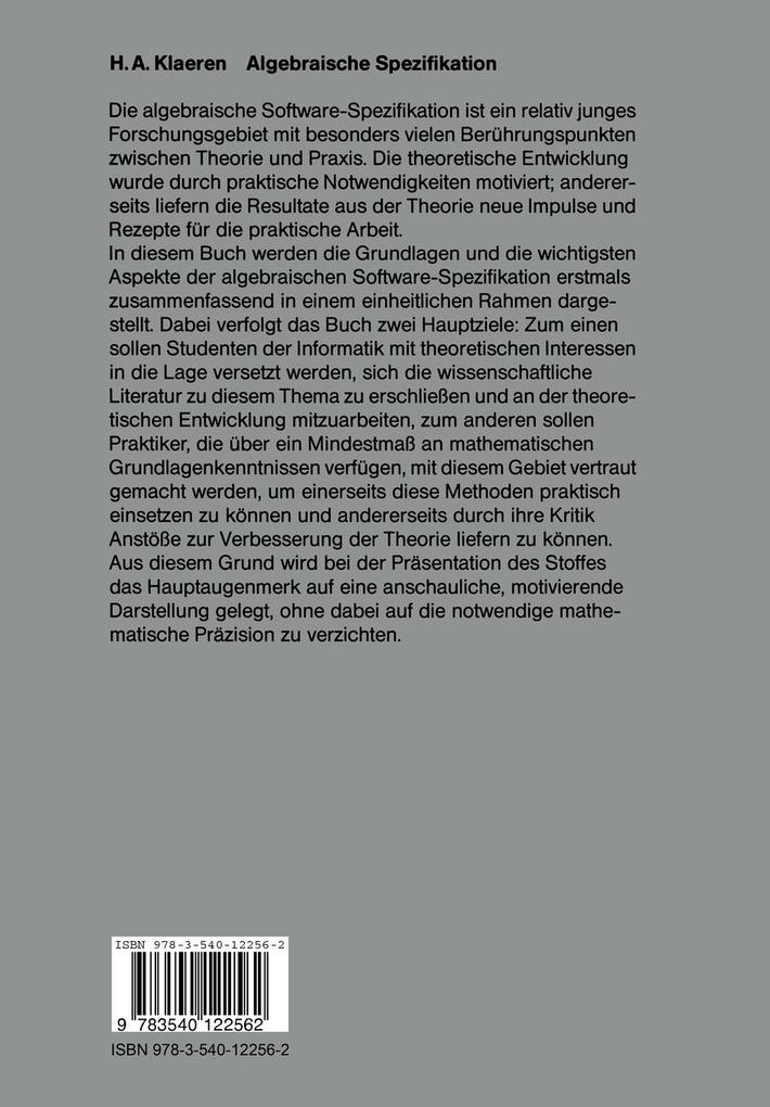 Weitere Ansicht: Algebraische Spezifikation | H. A. Klaeren, Herbert A. Klaeren