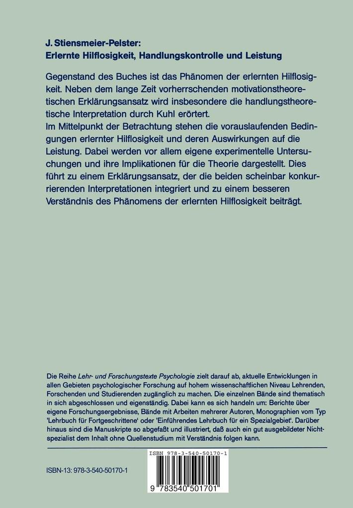 Weitere Ansicht: Erlernte Hilflosigkeit, Handlungskontrolle und Leistung | Joachim Stiensmeier-Pelster