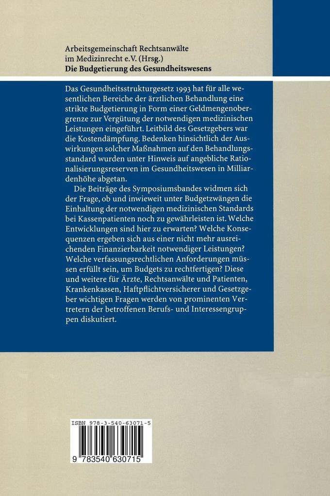 Weitere Ansicht: Die Budgetierung des Gesundheitswesens | K.-O. Bergmann, T. Ratajczak, G. Carstensen, I. Ebsen, H., von der Hardt