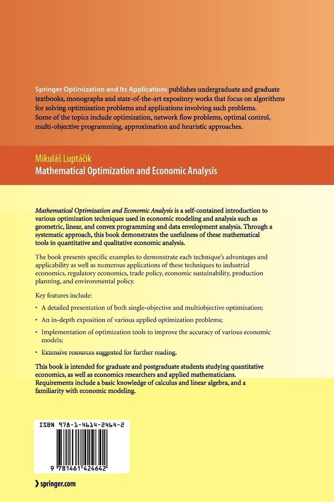 Weitere Ansicht: Mathematical Optimization and Economic Analysis | Mikulás Luptácik