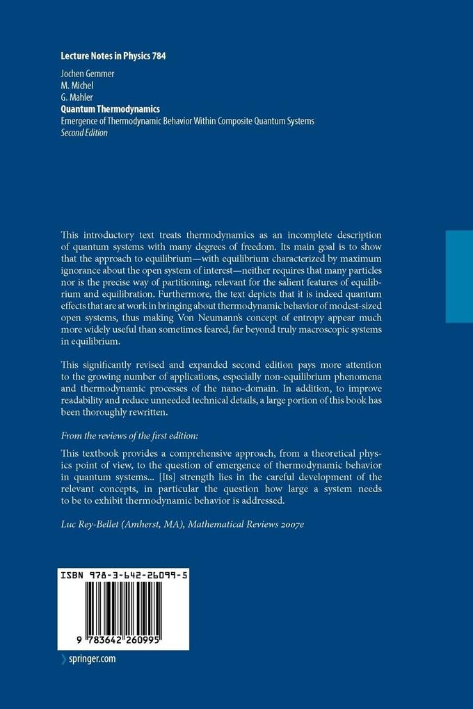 Weitere Ansicht: Quantum Thermodynamics | Jochen Gemmer, Günter Mahler, M. Michel