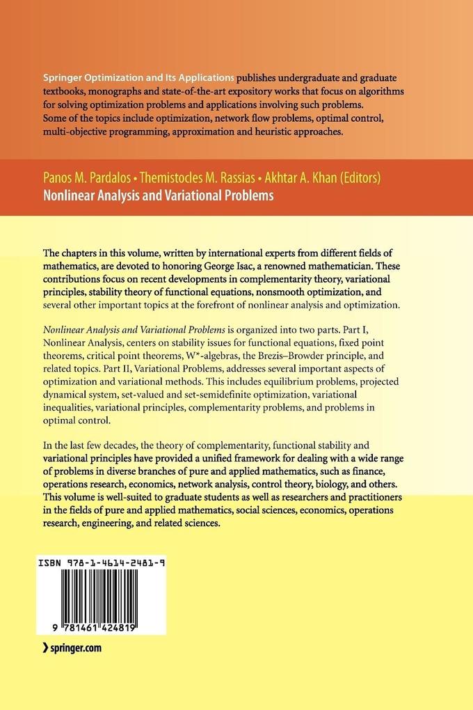 Weitere Ansicht: Nonlinear Analysis and Variational Problems