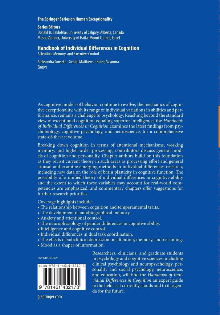 Weitere Ansicht: Handbook of Individual Differences in Cognition