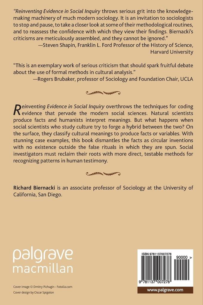 Weitere Ansicht: Reinventing Evidence in Social Inquiry | R. Biernacki, Richard Biernacki