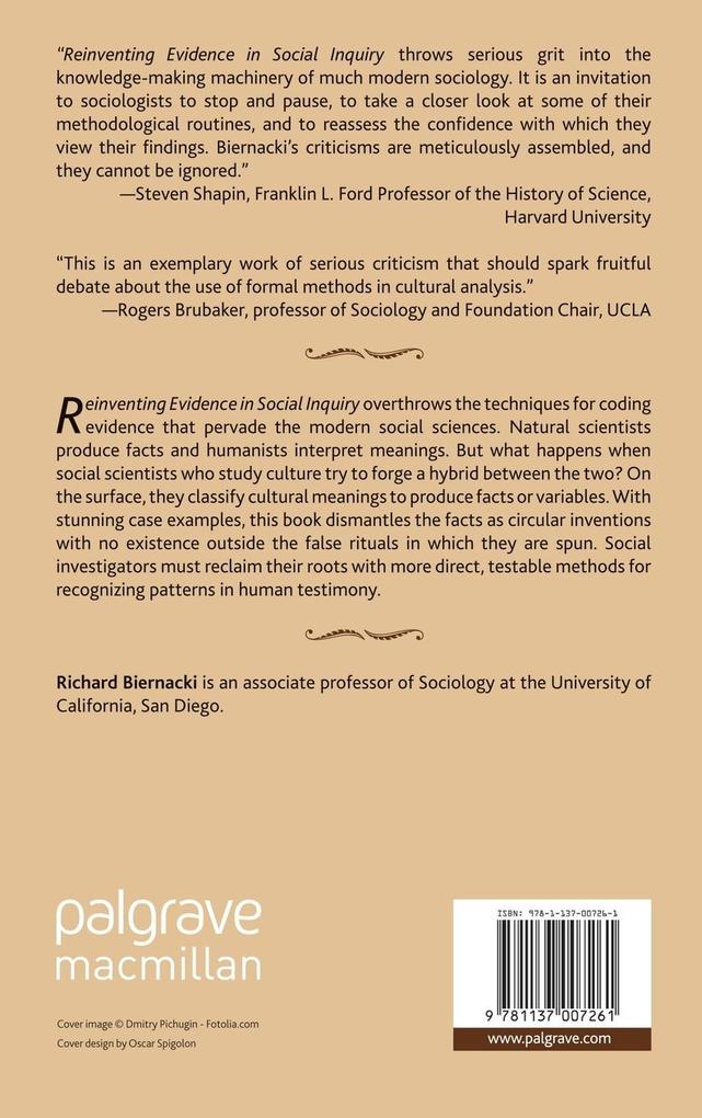 Weitere Ansicht: Reinventing Evidence in Social Inquiry | R. Biernacki, Richard Biernacki
