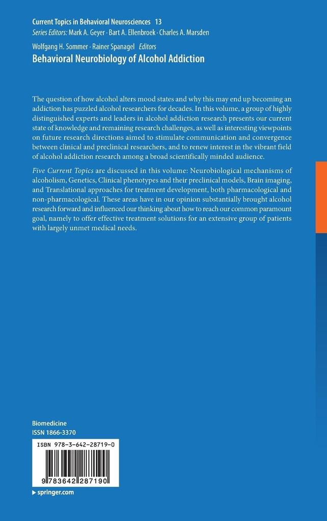 Weitere Ansicht: Behavioral Neurobiology of Alcohol Addiction