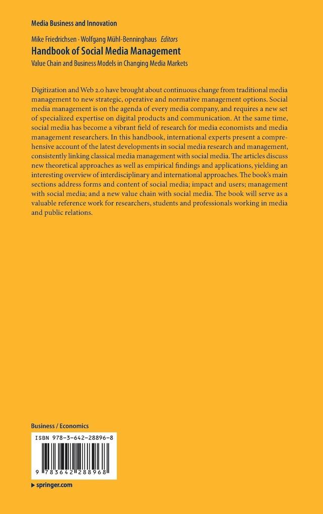 Weitere Ansicht: Handbook of Social Media Management