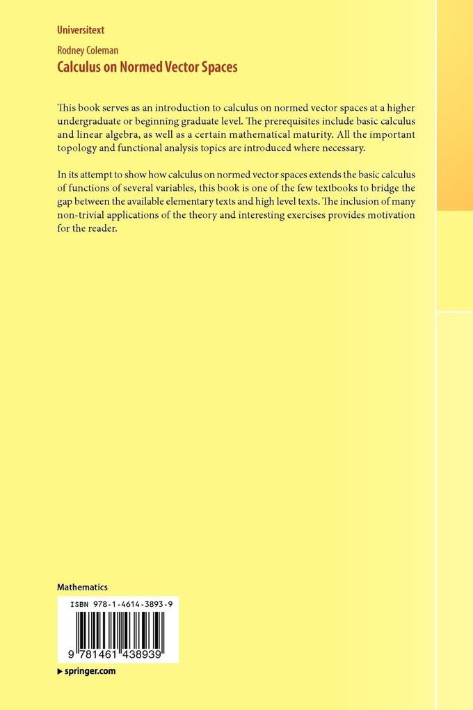 Weitere Ansicht: Calculus on Normed Vector Spaces | Rodney Coleman
