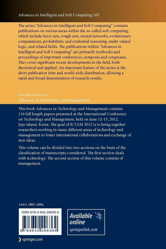 Weitere Ansicht: Advances in Technology and Management