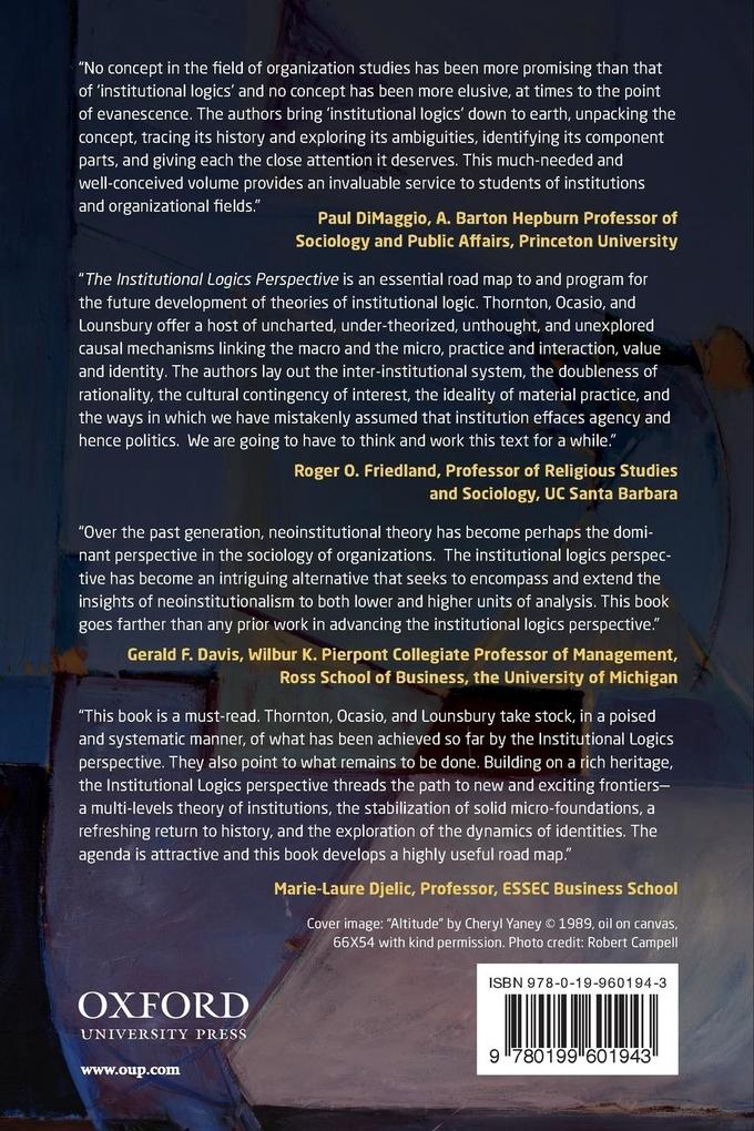 Weitere Ansicht: The Institutional Logics Perspective | Michael Lounsbury, William Ocasio, Patricia H. Thornton