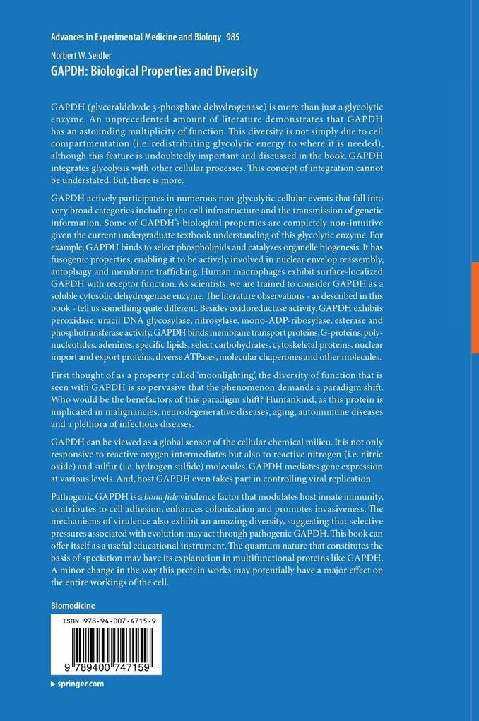 Weitere Ansicht: GAPDH: Biological Properties and Diversity | Norbert W. Seidler