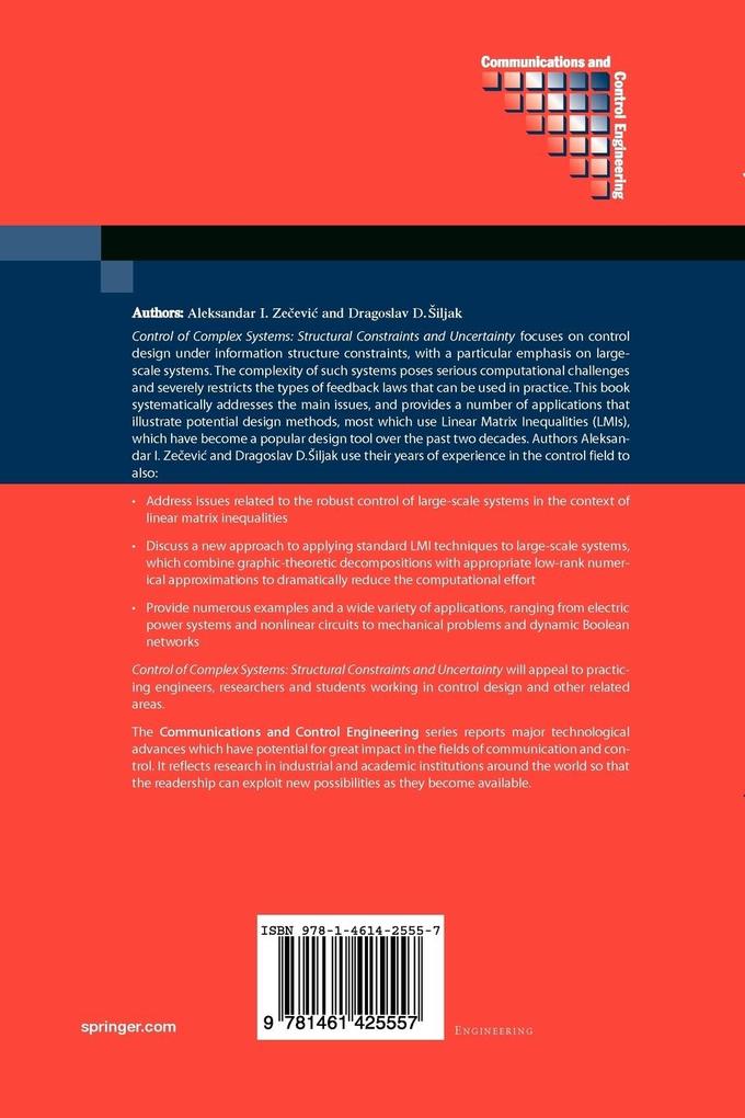 Weitere Ansicht: Control of Complex Systems | Dragoslav D. Siljak, Aleksandar Zecevic