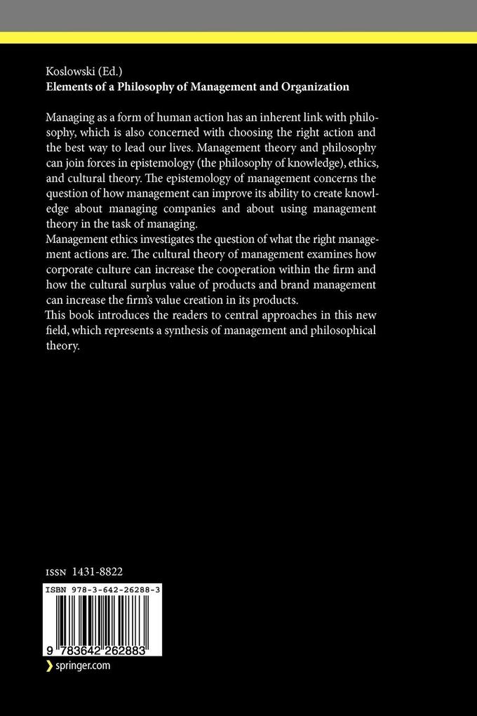 Weitere Ansicht: Elements of a Philosophy of Management and Organization
