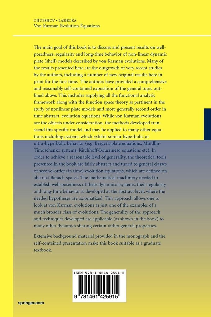 Weitere Ansicht: Von Karman Evolution Equations | Igor Chueshov, Irena Lasiecka