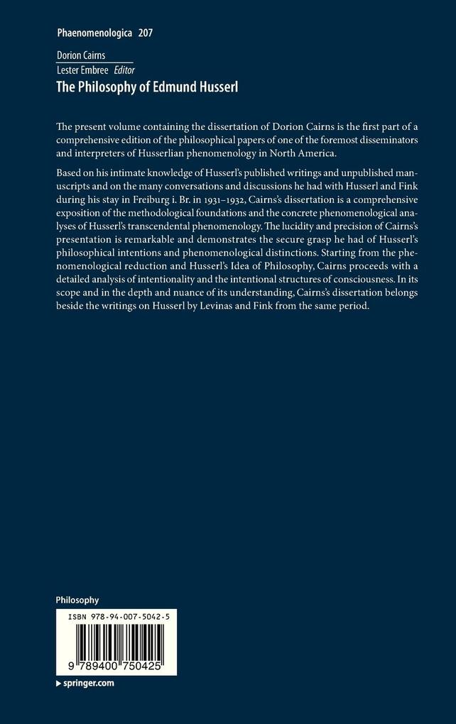 Weitere Ansicht: The Philosophy of Edmund Husserl | Dorion Cairns