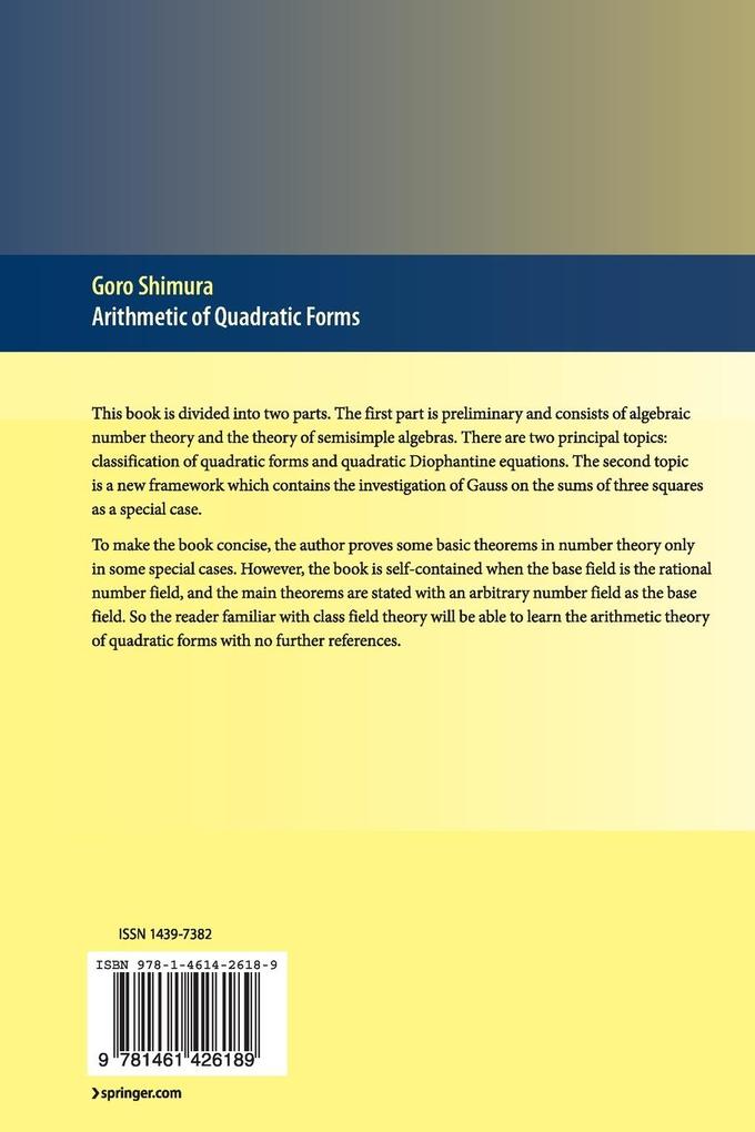 Weitere Ansicht: Arithmetic of Quadratic Forms | Goro Shimura