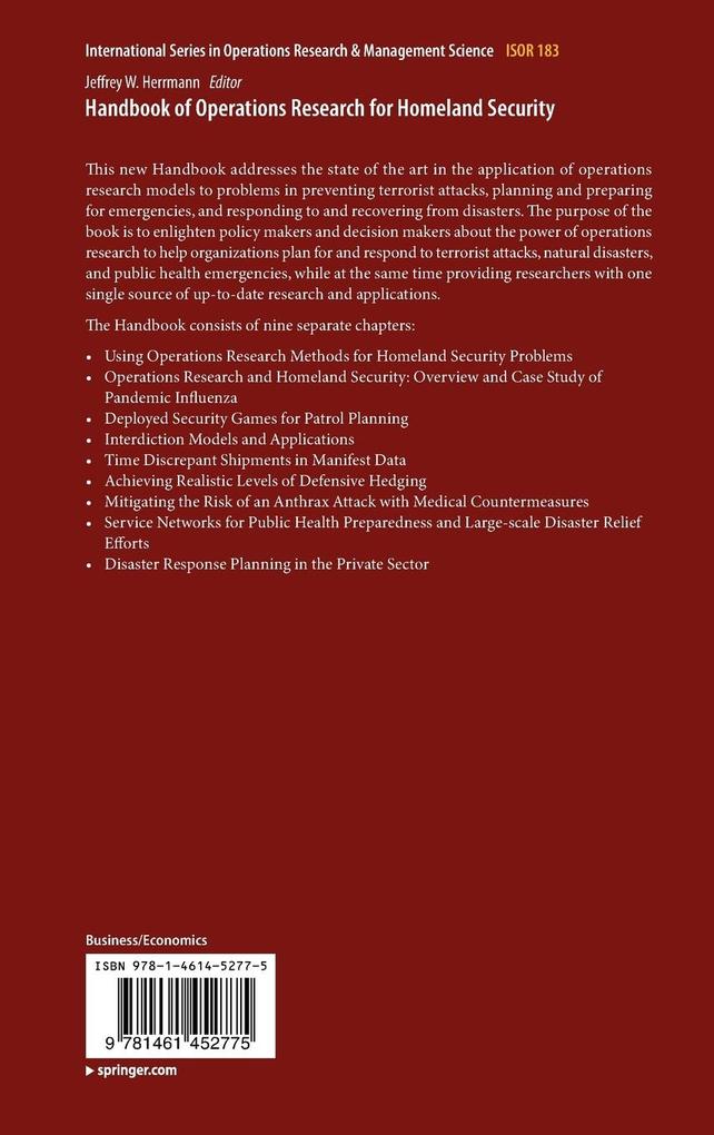 Weitere Ansicht: Handbook of Operations Research for Homeland Security