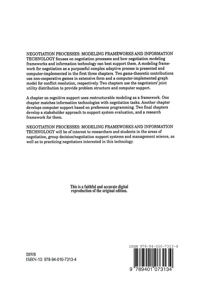 Weitere Ansicht: Negotiation Processes: Modeling Frameworks and Information Technology