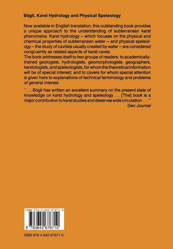 Weitere Ansicht: Karst Hydrology and Physical Speleology | A. Bögli