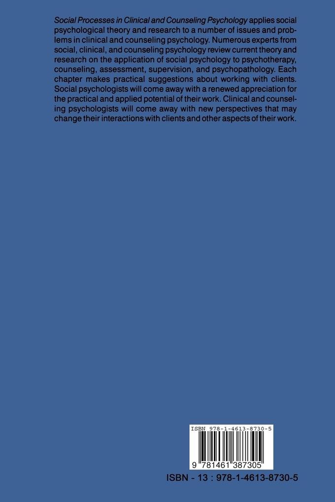 Weitere Ansicht: Social Processes in Clinical and Counseling Psychology