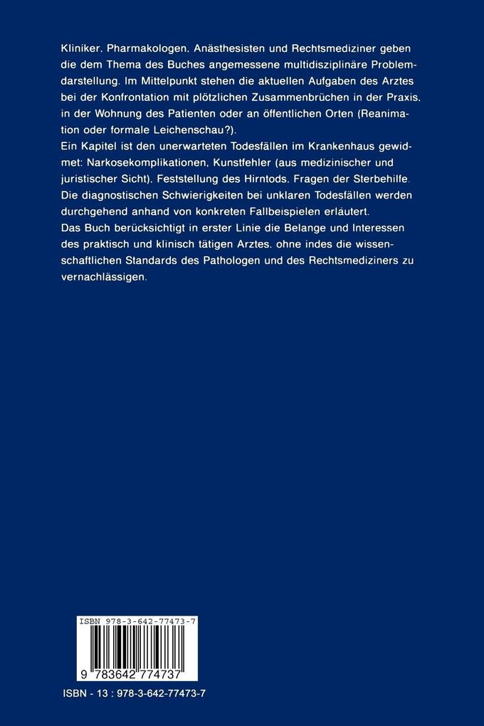 Weitere Ansicht: Unerwartete Todesfälle in Klinik und Praxis | Steffen Berg, H. Althoff, J. Biollaz, H. Burchardi, C. Busse
