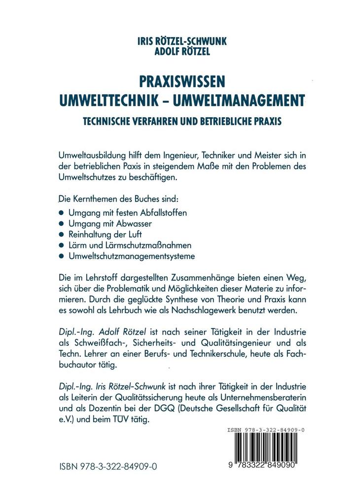 Weitere Ansicht: Praxiswissen Umwelttechnik - Umweltmanagement | Iris Rötzel-Schwunk, Adolf Rötzel