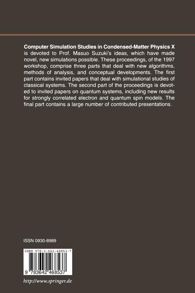 Weitere Ansicht: Computer Simulation Studies in Condensed-Matter Physics X