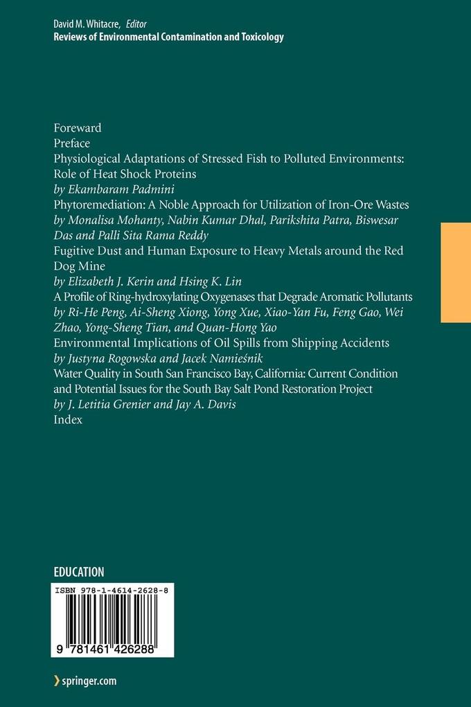 Weitere Ansicht: Reviews of Environmental Contamination and Toxicology Volume 206
