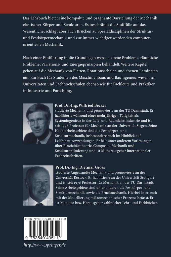 Weitere Ansicht: Mechanik elastischer Körper und Strukturen | Wilfried Becker, Dietmar Gross