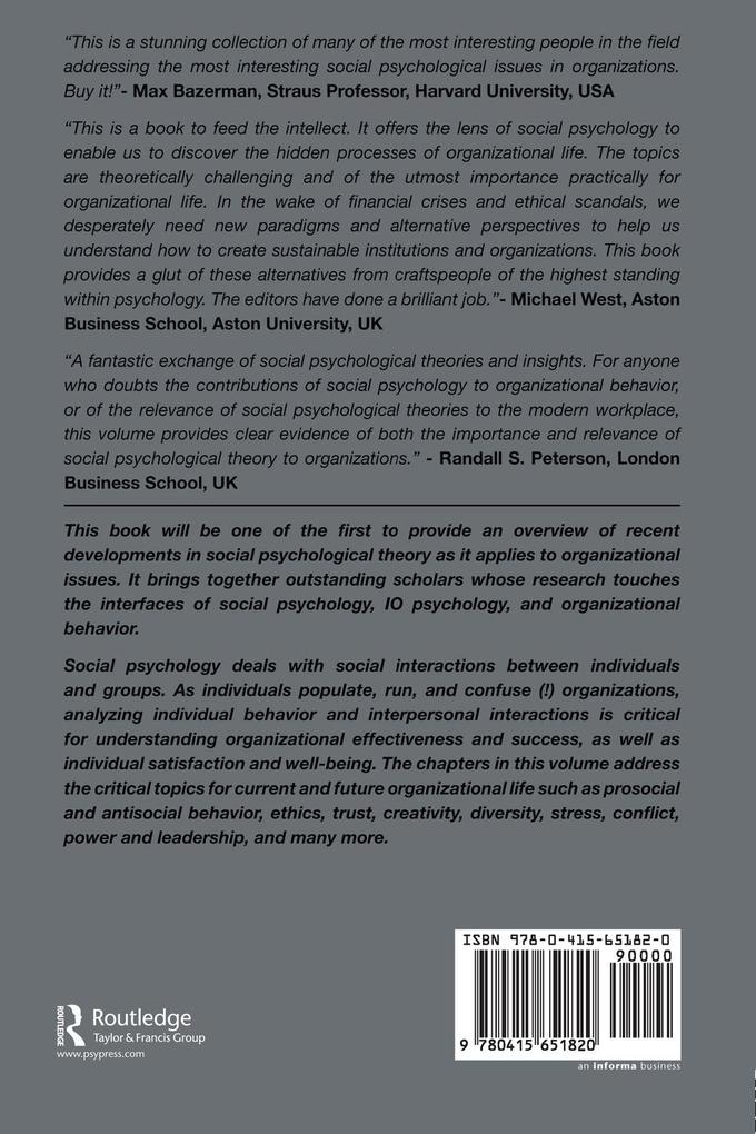Weitere Ansicht: Social Psychology and Organizations