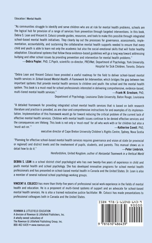 Weitere Ansicht: School-based Mental Health | Debra Lean, Vincent A. Colucci